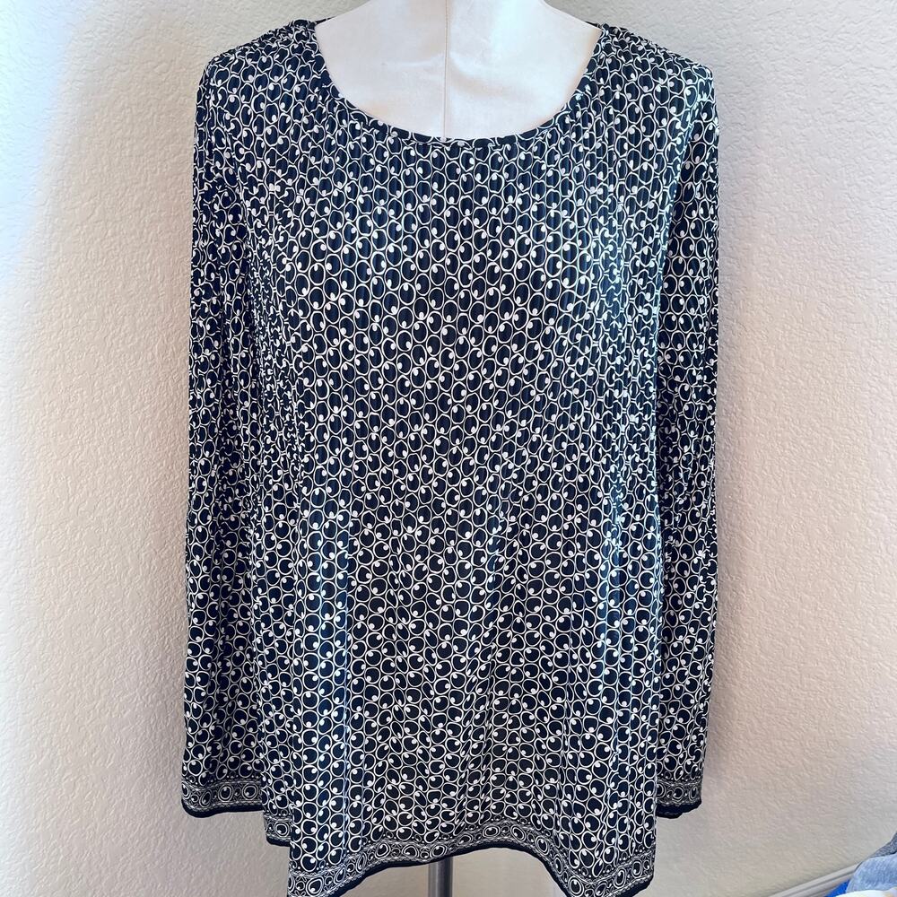 Max Studio black white rouched long sleeve loose fit Womens blouse 2XL plus